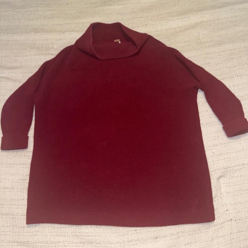 Free People Ottoman Slouchy Tunic Sweater Berry Red Mock Neck Ribbed Size M
